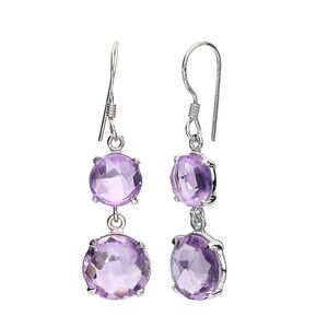 Amethyst  Sterling Silver Round Double Drop & Dangle Earrings